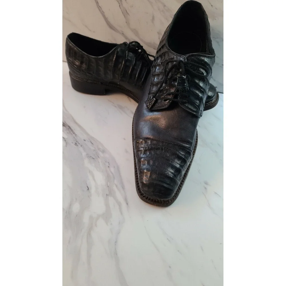 Barneys New York Black Alligator Men's Lace Shoes@[99‎ Sz10.5